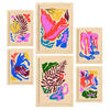 POSTER Set Mit 6 Malerisch 3 In Blume Zusammenfassung Ästhetische Dekorative Gemälde Für Ihr Wohnzimmer Zuhause A3 & A4 Rahmen Aus Hellem Holz - Beige, Papier (29/3cm) - Nacnic