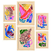 POSTER Set Mit 6 Malerisch 3 In Blume Zusammenfassung Ästhetische Dekorative Gemälde Für Ihr Wohnzimmer Zuhause A3 & A4 Rahmen Aus Hellem Holz - Beige, Papier (29/3cm) - Nacnic