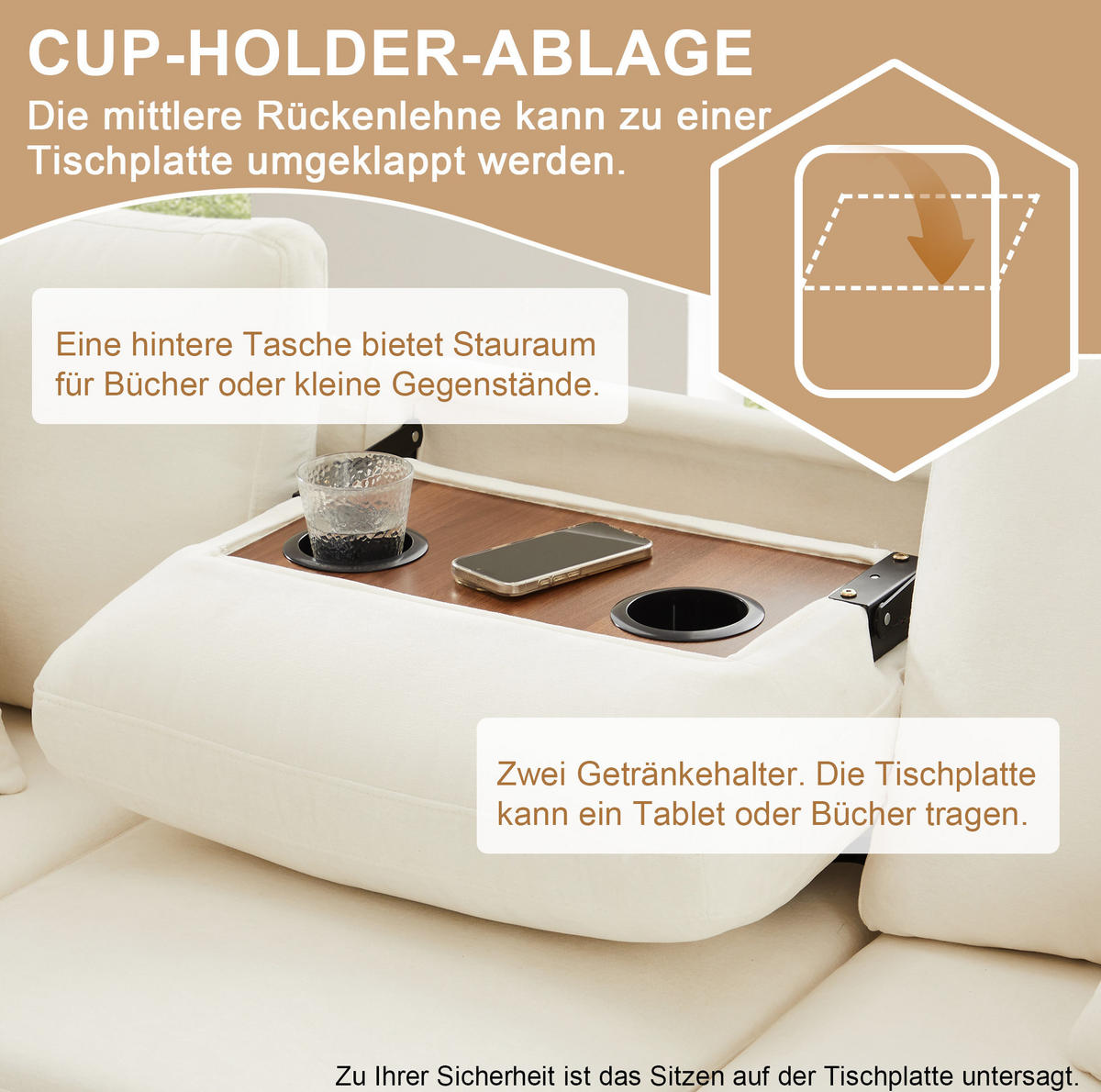 ECKSOFA Chenille mit Schlaffunktion, Hocker und USB-Anschluss 205/205/85 cm Beige - Beige, Textil (205/205cm) - Redom