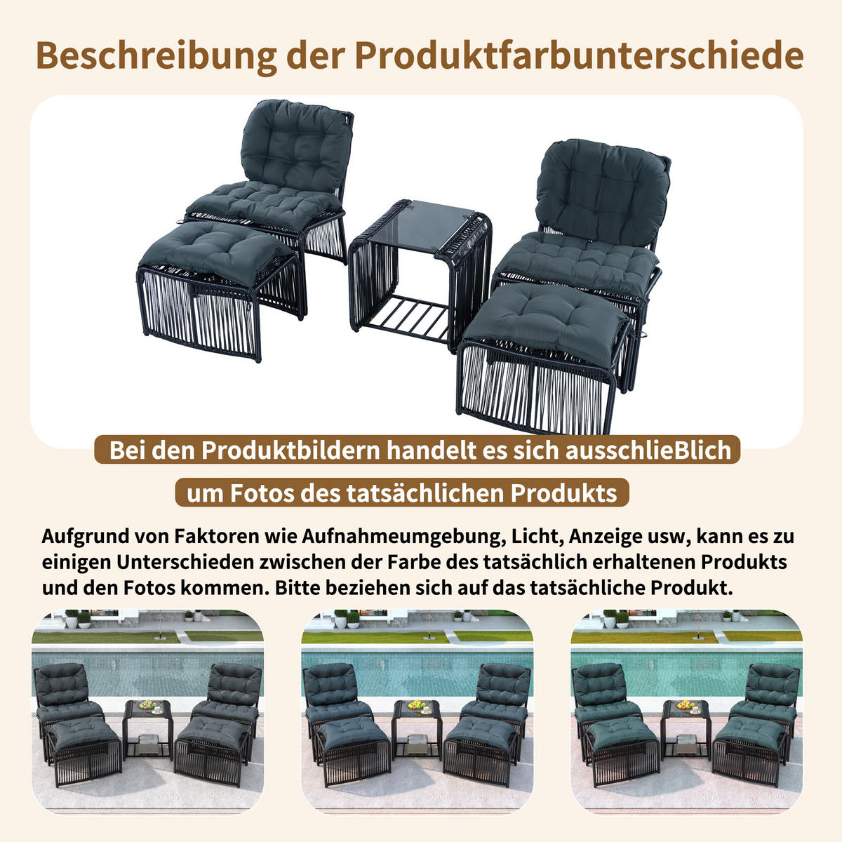 GARTENMÖBEL-SET 51/51/50,5 cm schwarz/grau aus Eisen, Glas und Polyester mit Kissen - Schwarz, Metall - OKWISH