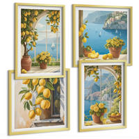 BILDER SET 4er Set - 50x50 cm & 40x60 cm Goldrahmen - Meereslandschaften, Zitronen, Fenster - Goldfarben, Kunststoff (50/50cm) - TULUP