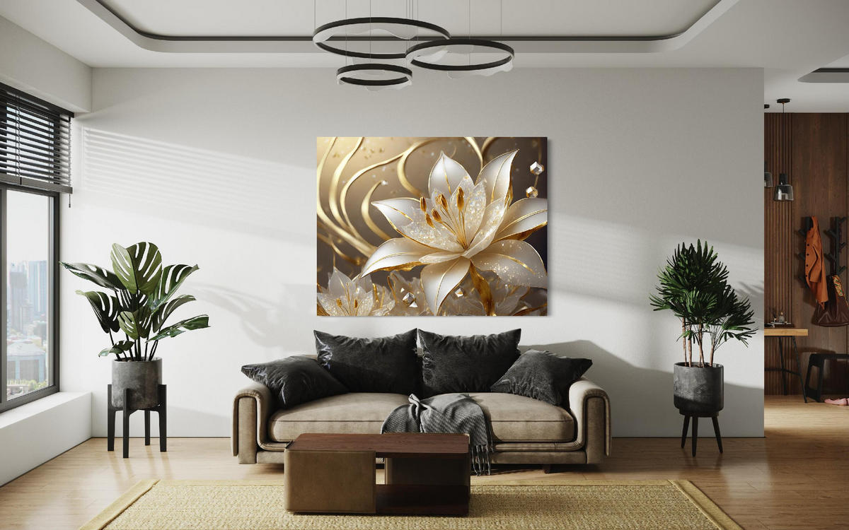 WANDBILD glamour blume - Goldfarben, Textil (60/40cm) - Feeby