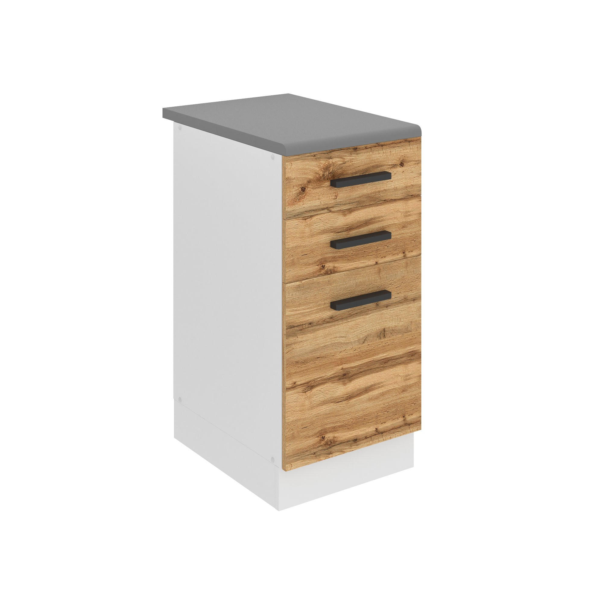 KÜCHENUNTERSCHRANK 40 cm, mit Arbeitsplatte, mit Schubladen, Wotan-Eiche - Braun, Holz (40/85/51.6cm) - B BELINI GROUP