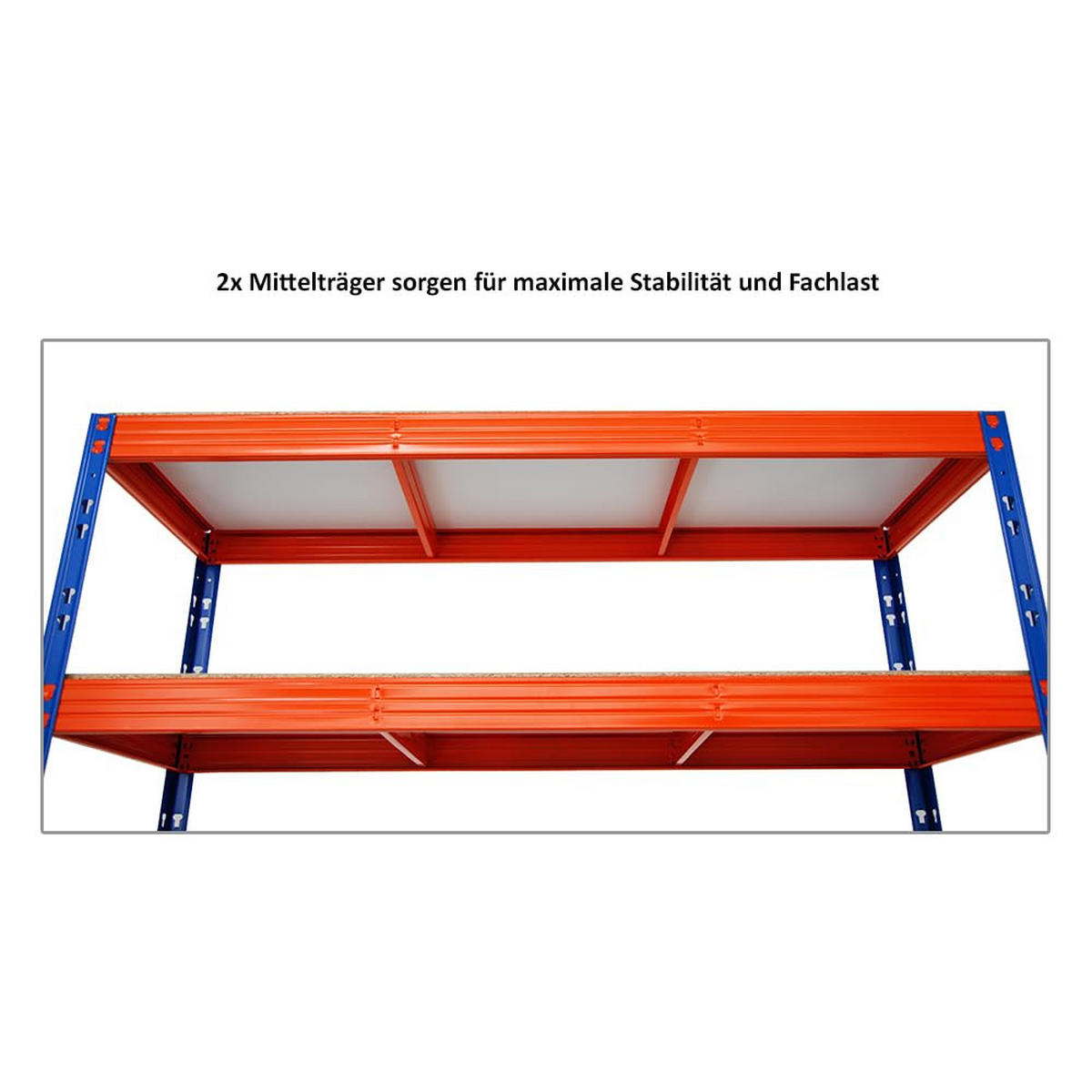 SCHWERLASTREGAL Rhino 180x160x60 cm 4 Melamin-Ebenen 16mm Fachlast 500 kg Blau/Orange - Blau/Orange, Metall (160/180/60cm) - PROREGAL