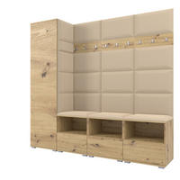 GARDEROBE NELA IX 200 cm (Modulare Flurmöbel Artisan Eiche mit Sitzpolster Beige 04 Breite Sitzbank) - Beige/Silberfarben, Holz/Holzwerkstoff (200/187/40cm) - Ravio