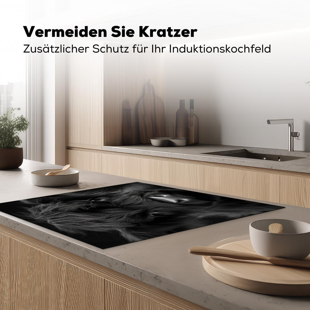 HERDABDECKPLATTE Scottish Highlander - Schwarz - Kalb - Kuh Induktionsmatte 78x78 cm - Schwarz, Kunststoff (78/78/0.2cm) - MuchoWow
