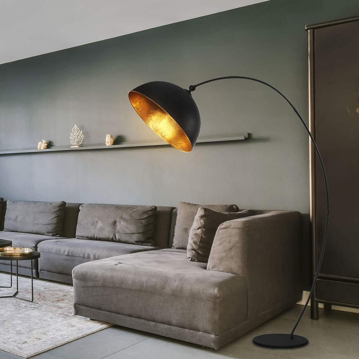 LED STEHLEUCHTE Blattgold Schwarz Matt - Schwarz, Metall (115/45/182cm) - Globo Lighting