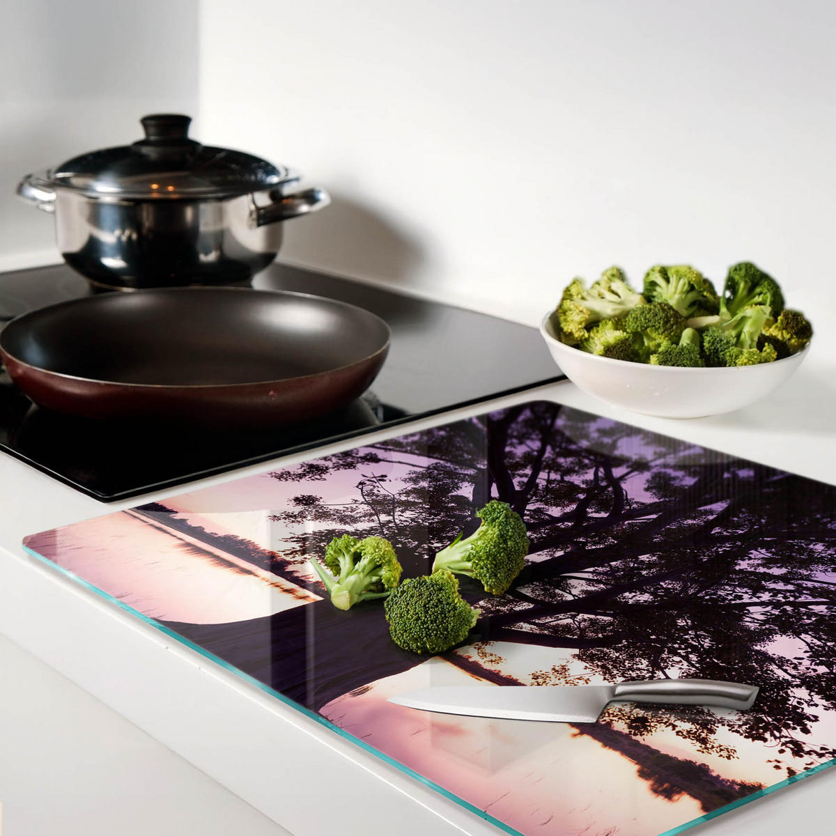 GLASPLATTE 60x52 cm Baum und See - Schwarz, Glas (60/0.4/52cm) - TULUP