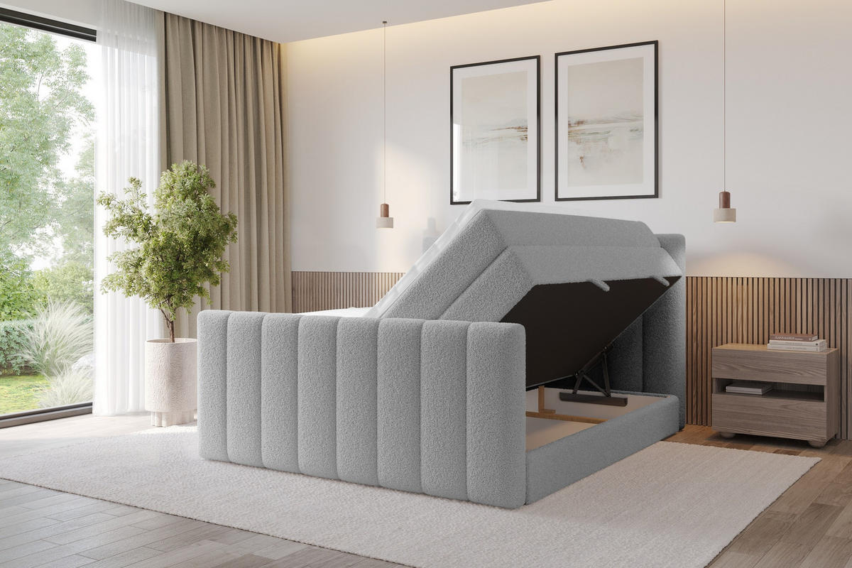 BOXSPRINGOVÁ POSTEL s matrací H3/H4 - OTTA-Z KING - 160x200 cm Světle šedá - světle šedá, kompozitní dřevo (160/200cm) - ALTDECOR