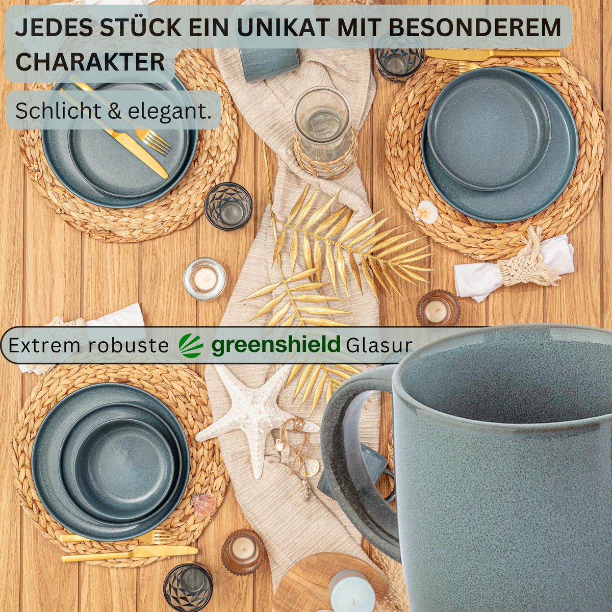 KAFFEEBECHER KAIRO OCEAN - 6 teilig aus Steingut - Blau, Stein (0.4L) - Sänger