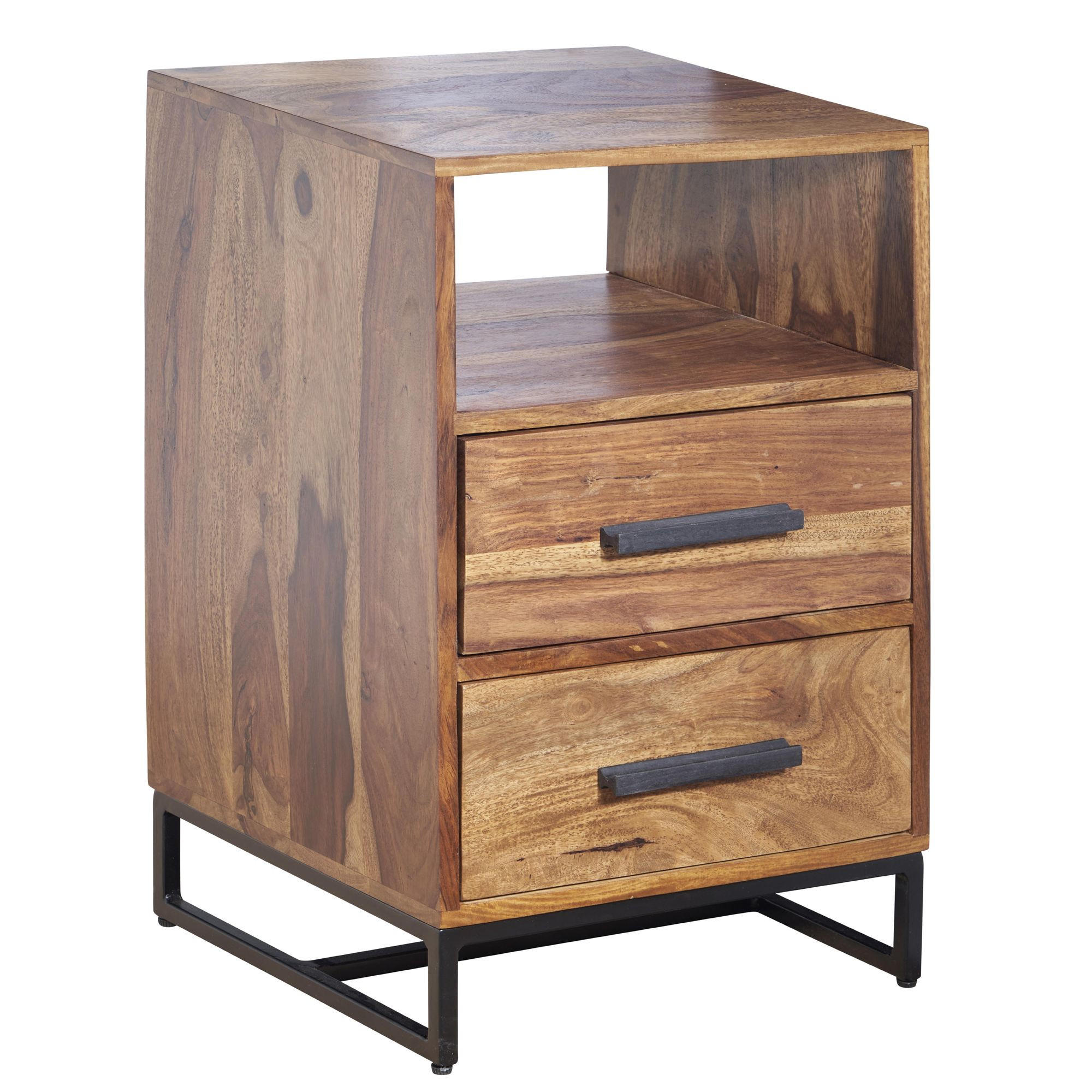 NACHTTISCH – Massivholz/Metall, 40x35x66 cm, 2 Schubladen, Industrial-Stil - Schwarz/Braun, Holz/Metall (40/66/35cm) - KADIMA DESIGN