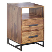 NACHTTISCH – Massivholz/Metall, 40x35x66 cm, 2 Schubladen, Industrial-Stil - Schwarz/Braun, Holz/Metall (40/66/35cm) - KADIMA DESIGN