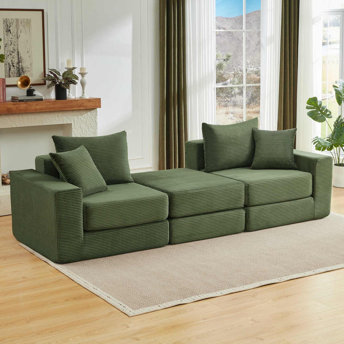 SOFA modulares Design Cord Grün - Grün, Kunststoff (96/259.5cm) - Meubliv
