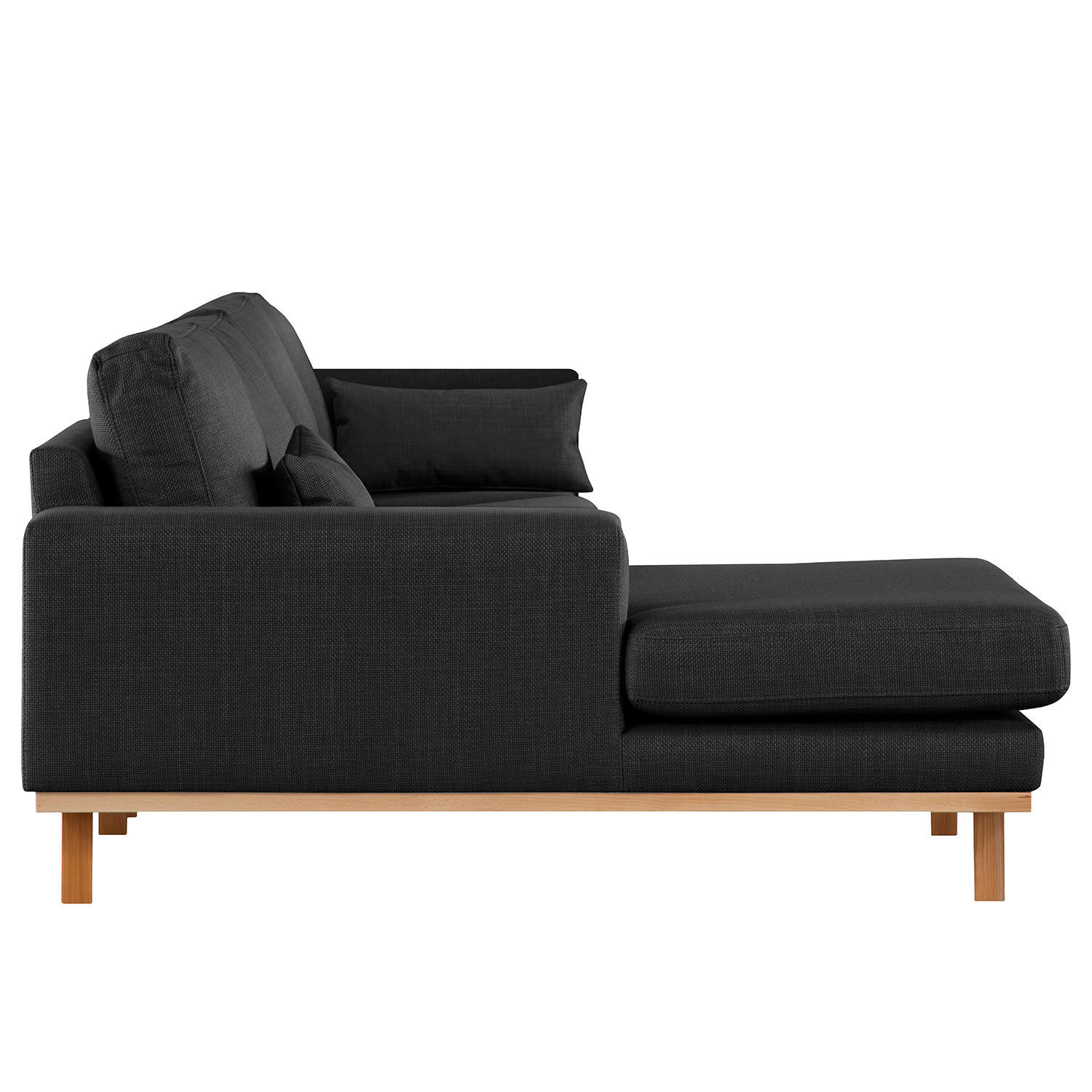 ECKSOFA mit Longchair - Buchefarben/Schwarz, Textil (281/153cm) - home24