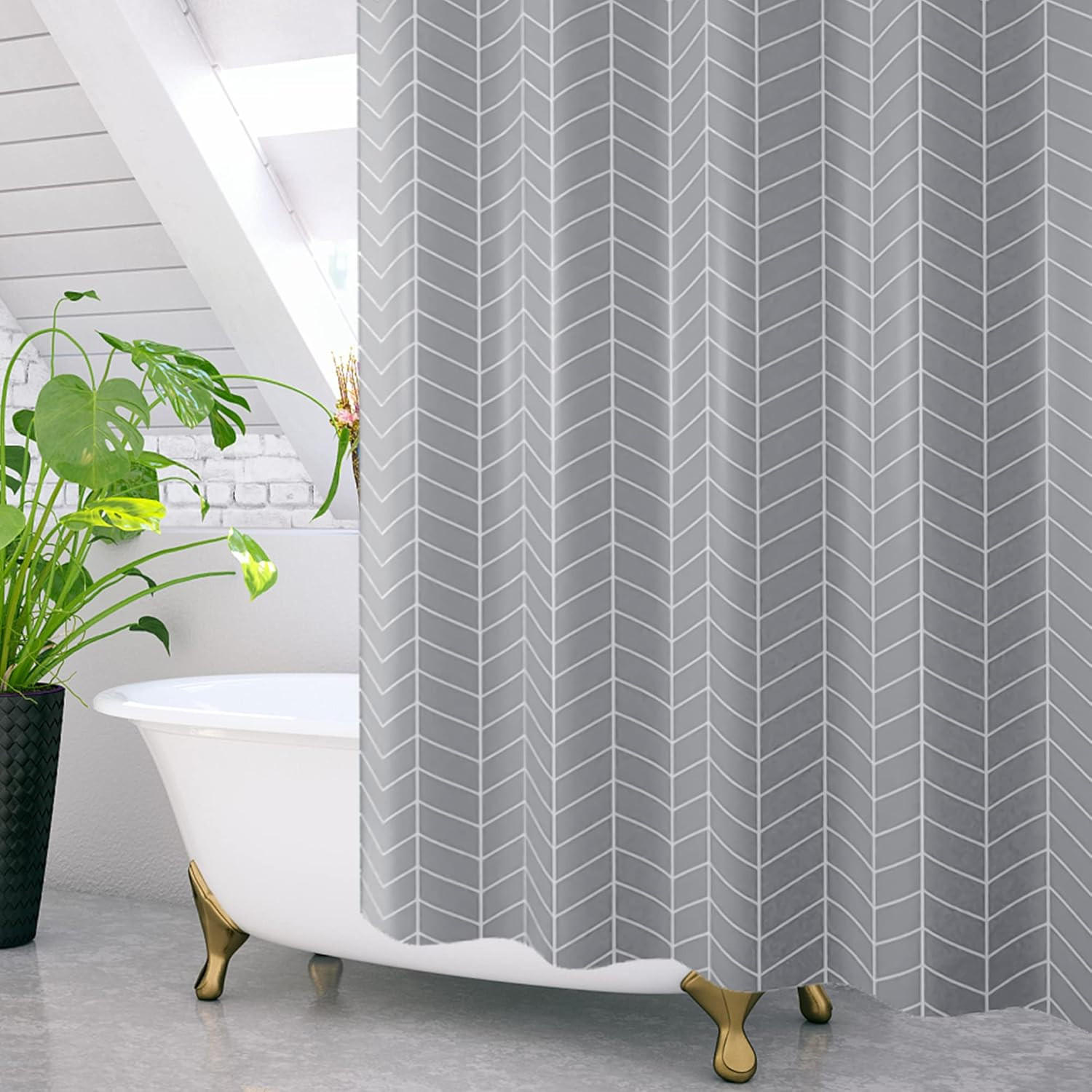 DUSCHVORHANG Stoff Polyester wasserdicht maschinenwaschbar mit Haken Grau - Grau, Kunststoff (240/200cm) - MCBOSON
