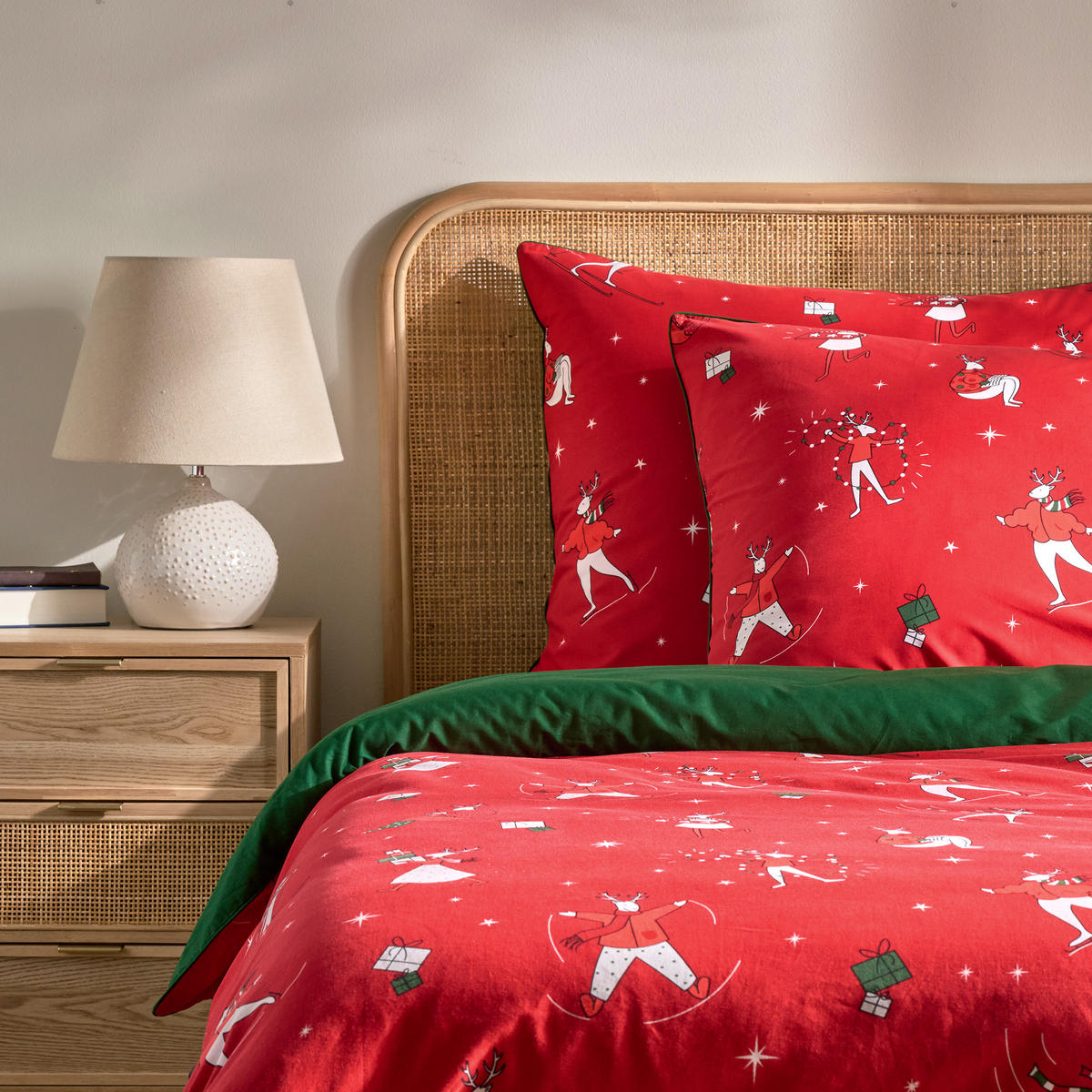 BETTWÄSCHE Baumwoll OLINERINI, 160x200 cm, Rot, Winter Weihnachten Bettbezug, Weihnachtsdeko, Christmas, Weihnachtsmotiv - Rot, Textil (160/200cm) - home&you