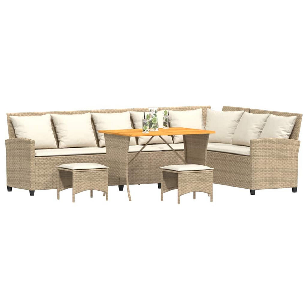 GARTEN-SOFAGARNITUR 4Er Set Mit Kissen L-Form Beige Poly Rattan - Hellgrau, Kunststoff - vidaXL