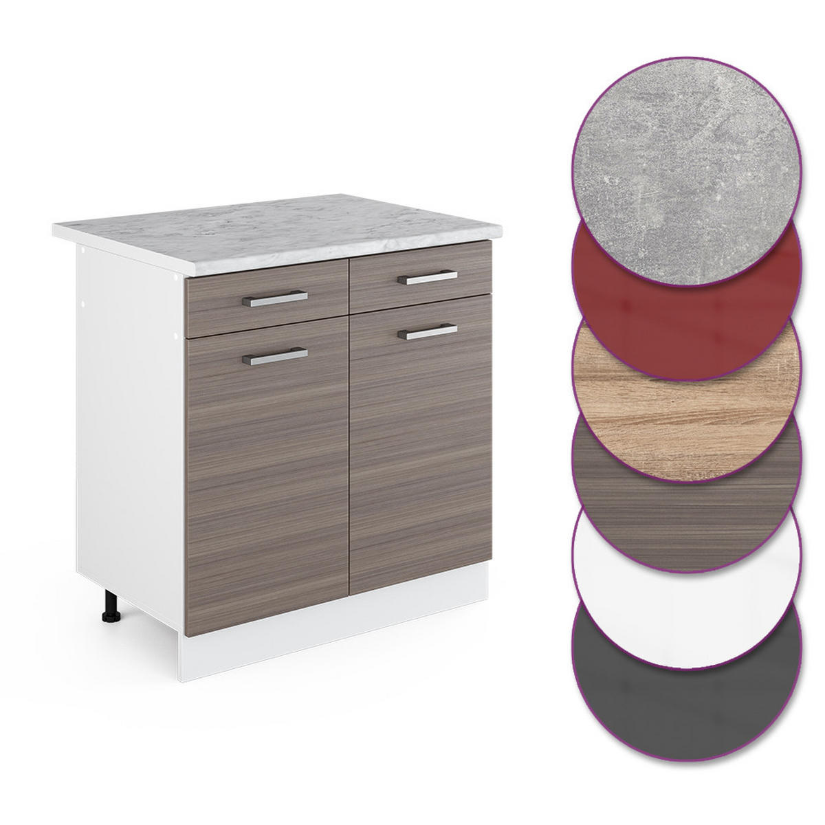 KÜCHENUNTERSCHRANK R-Line Edelgrau 60 cm mit Schublade, AP Marmor - Weiß/Braun, Holzwerkstoff (60/81.6/60cm) - Vicco