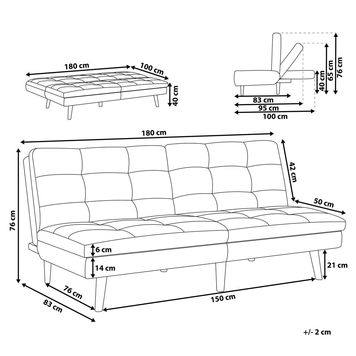 3-SITZER-SCHLAFSOFA Polyester Grau Ronne - Dunkelgrau, Textil (180/76/95cm) - Beliani