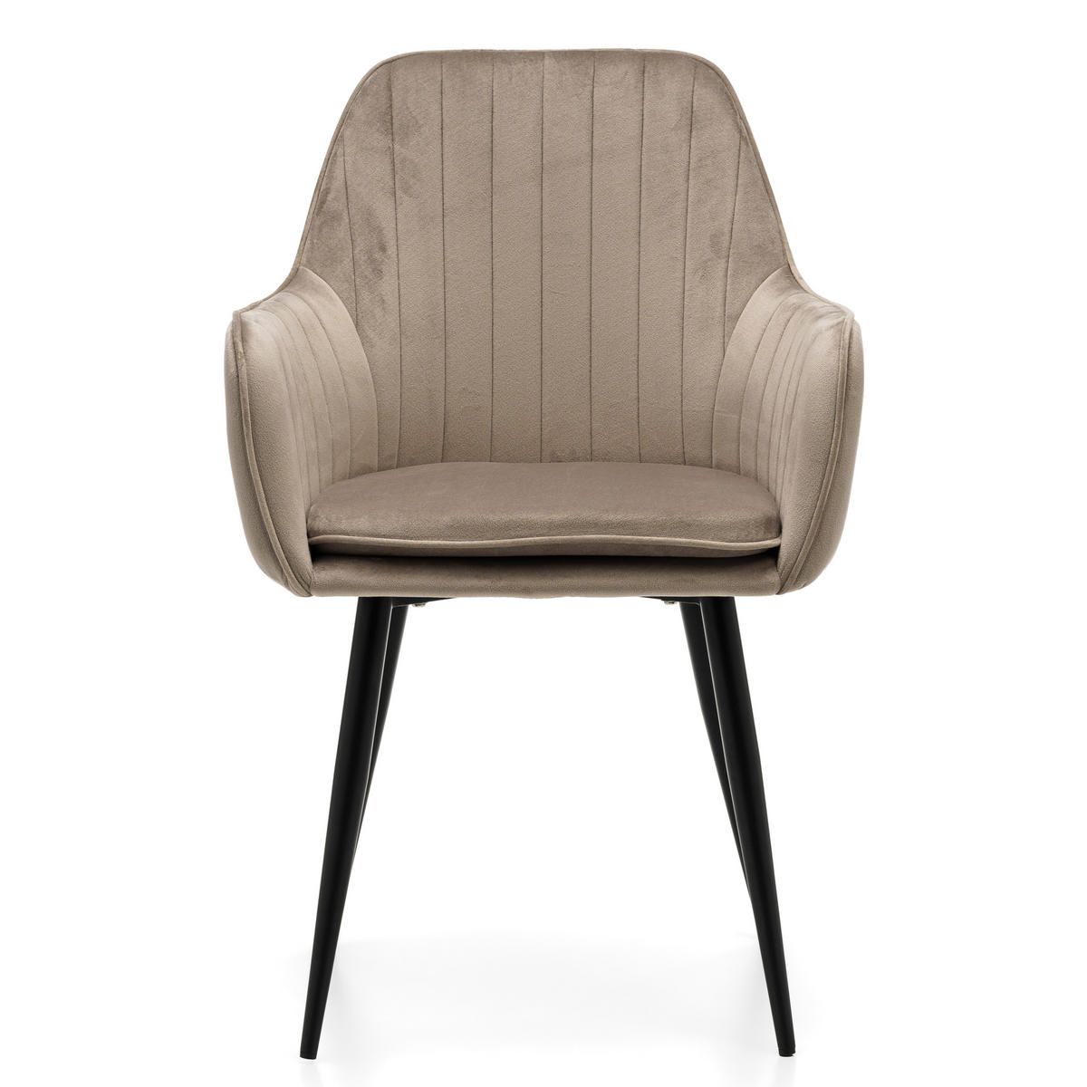 STUHL EMILIA gepolstert mit Steppung - dunkelbeige - Samt Velours - Beige/Schwarz, Textil/Metall (58/90/58cm) - NEW HOME