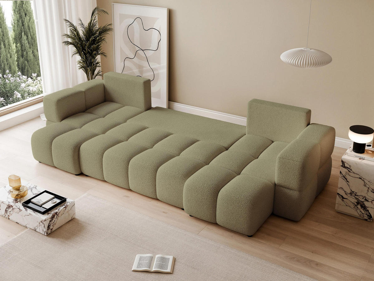 WOHNLANDSCHAFT BUENO mit Schlaffunktion und Bettkasten Grün - Grün, Holzwerkstoff/Kunststoff (318/148cm) - Idohome