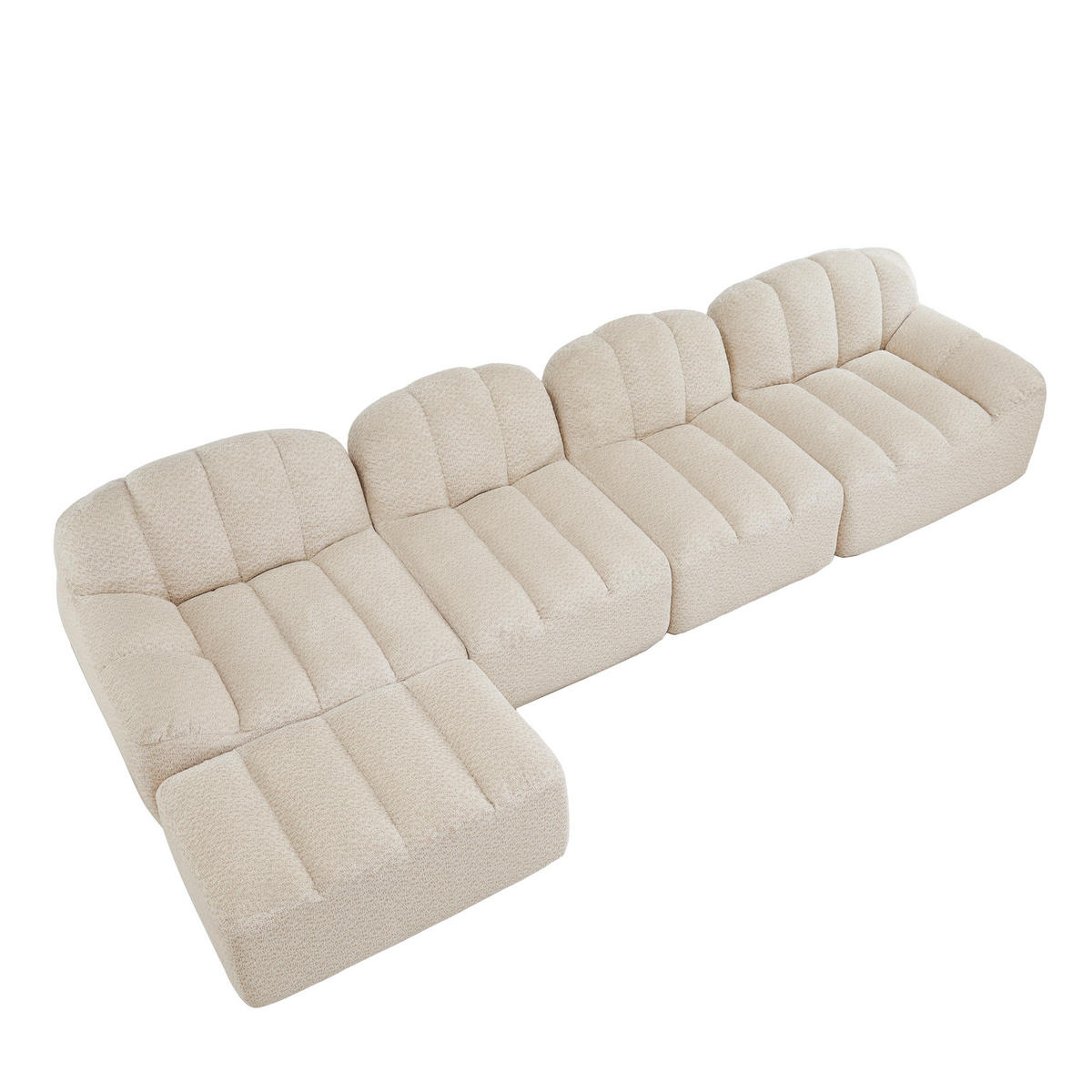 ECKSOFA 366×165×79 cm aus Granuliertes Fleece rahmenlos modular mit Ottoman, weiß - Weiß, Textil (165/366cm) - Luhomfu