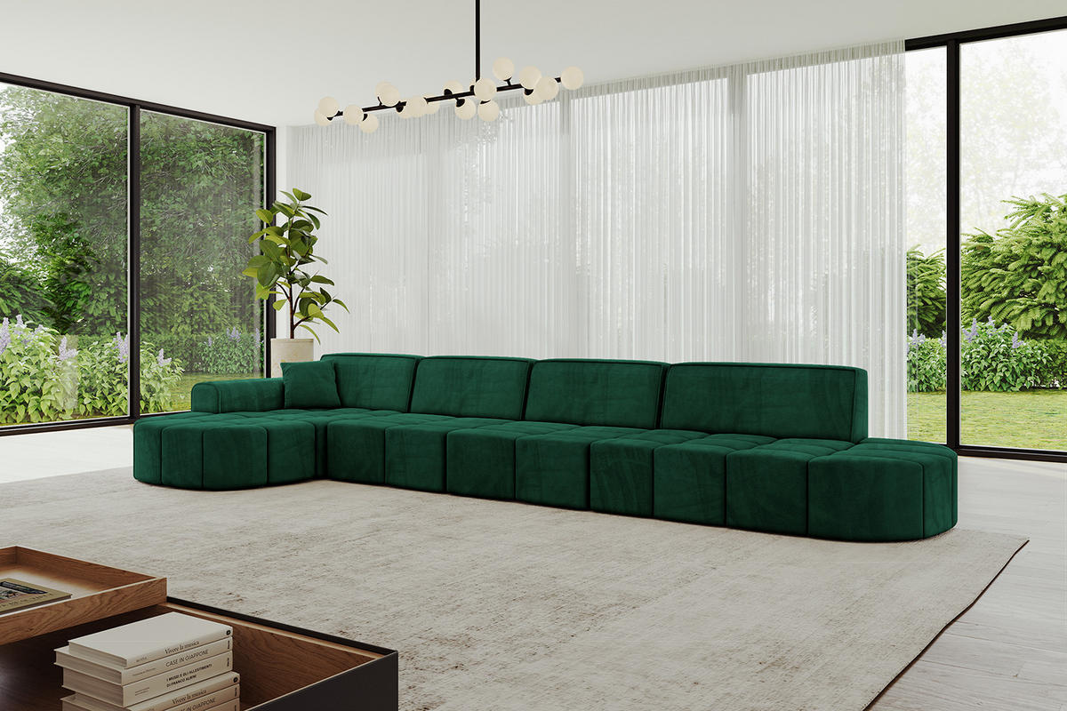 ECKSOFA Ottomane Links LIVO-L3 - 422x173x79,5 cm Dunkelgrün - Grün, Holzwerkstoff/Textil (422/173cm) - ALTDECOR