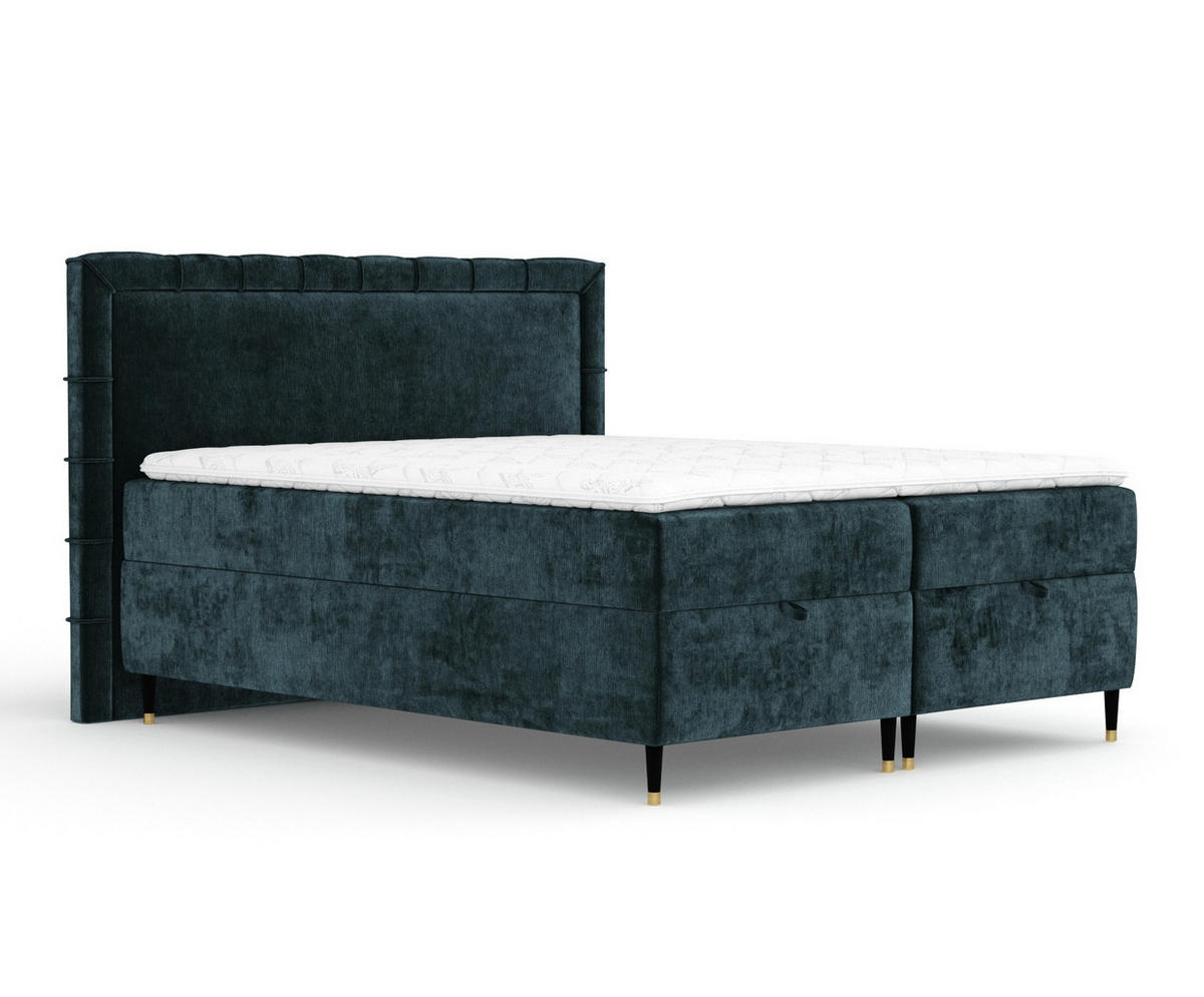 BOXBETT Monpelli Türkisfarben 140/200 cm mit Matratze und Topper - Türkis/Schwarz, Holz/Holzwerkstoff (140/200cm) - Maison de Reve