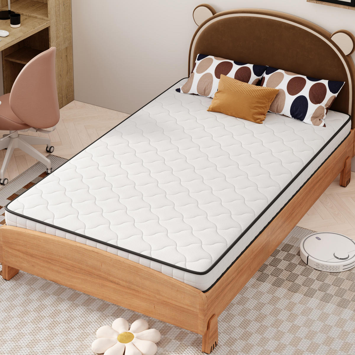 MATRATZE 90/200 cm aus Stoff und Metall mit ergonomischem Design, Weiß - Weiß, Textil (90/200cm) - OKMYHOME