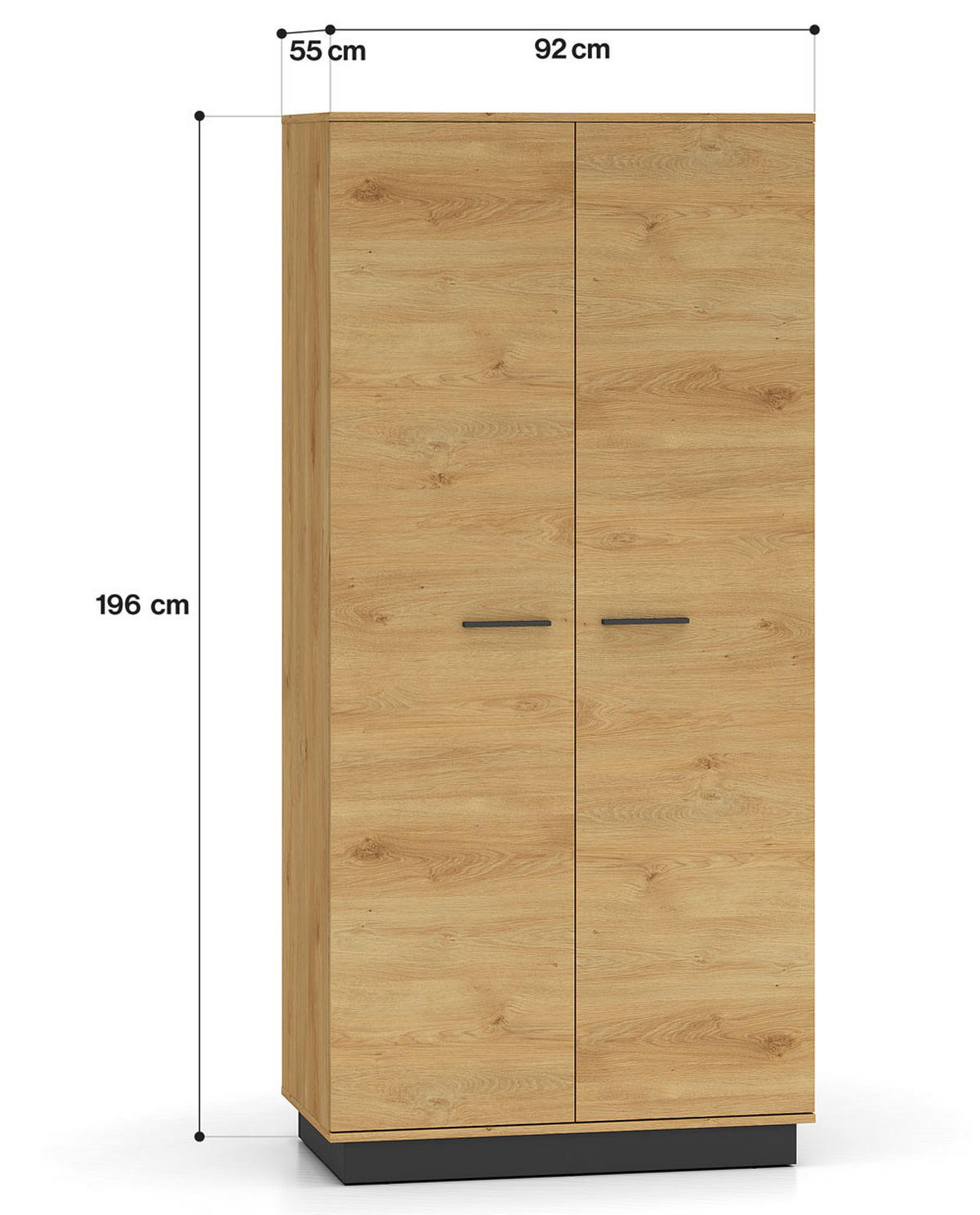 KLEIDERSCHRANK Modesto Eiche Style hell / Schwarz 92 / 55 / 196 cm - Hellbraun/Eichefarben, Holz/Holzwerkstoff (92/196/55cm) - Feldmann-Wohnen