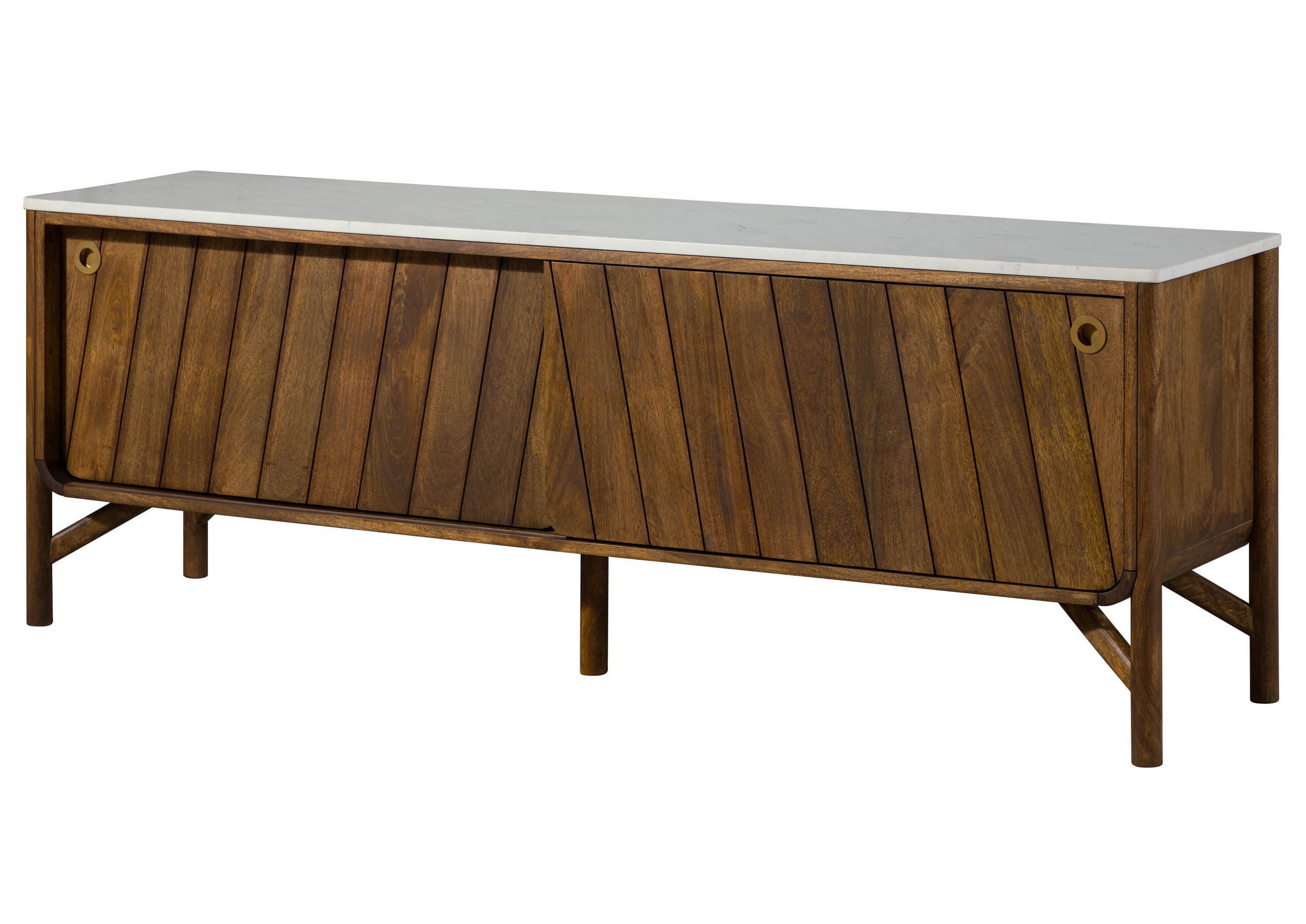 SIDEBOARD Mango 185x45x65 braun geölt / echter Marmor LOS ANGELES #07 - Braun, Holz (185/65/45cm) - Massivmoebel24