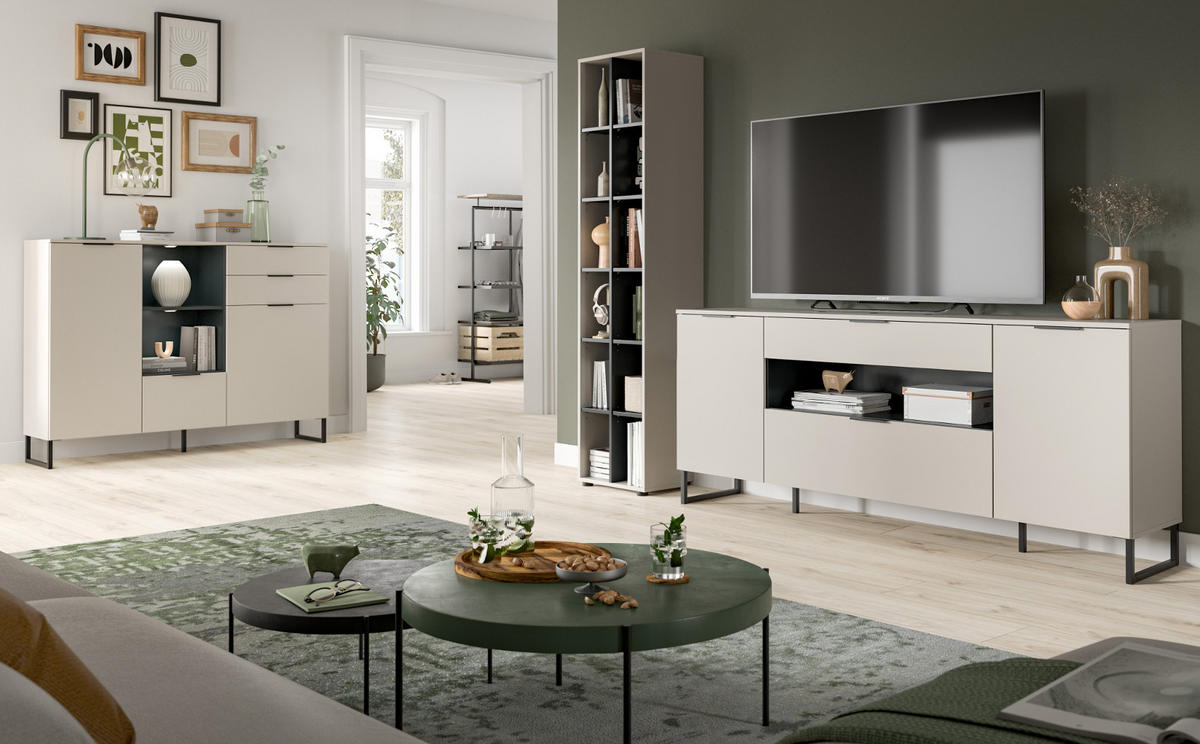 WOHNWAND kaschmir, schwarz 2-teilig 245 cm, Set mit Soft-Close-Funktion - Kaschmir/Schwarz, Holzwerkstoff/Kunststoff (245/192/41cm) - Inn.Furn