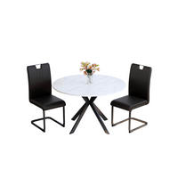 ESSGRUPPE DE-39511 3-teilig, runder Marmortisch Schwarz - Schwarz, Holzwerkstoff (110/75/110cm) - ComfortXL