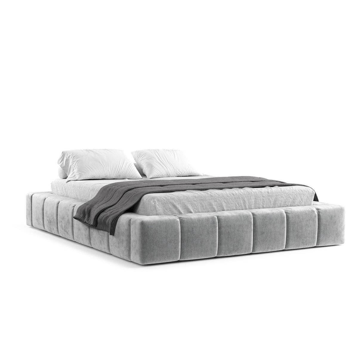 POLSTERBETT Aruba Hellgrau 180/200 cm im Chenille-Stoff - Hellgrau/Schwarz, Holz/Holzwerkstoff (180/200cm) - Maison de Reve
