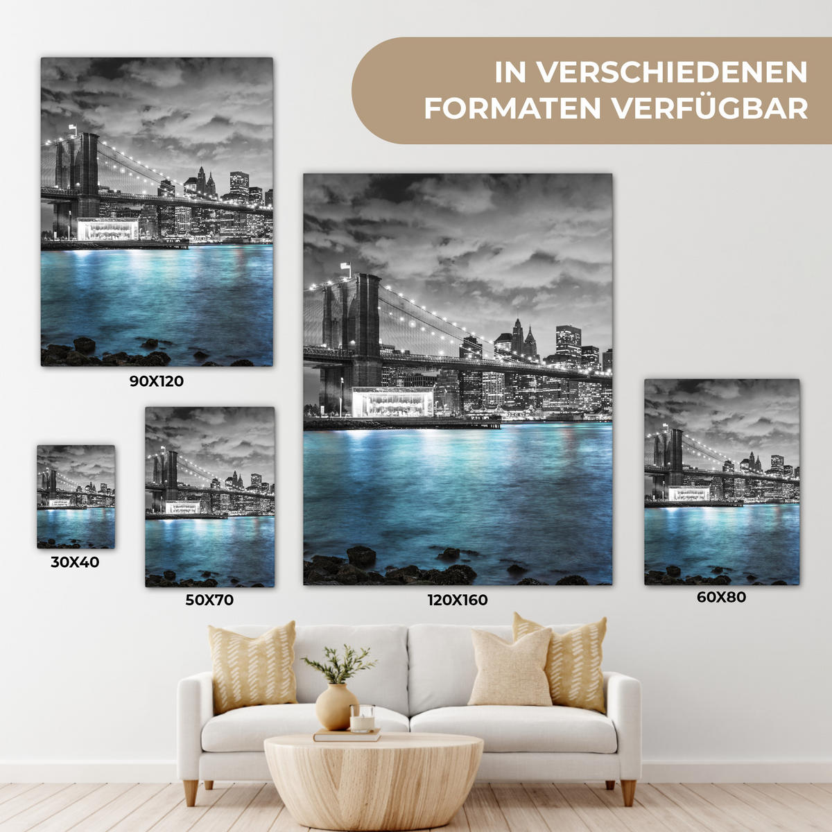 LEINWANDBILD New York - Skyline - Stadt - Blau 30x40 cm - Blaugrau, Textil (30/40cm) - MuchoWow