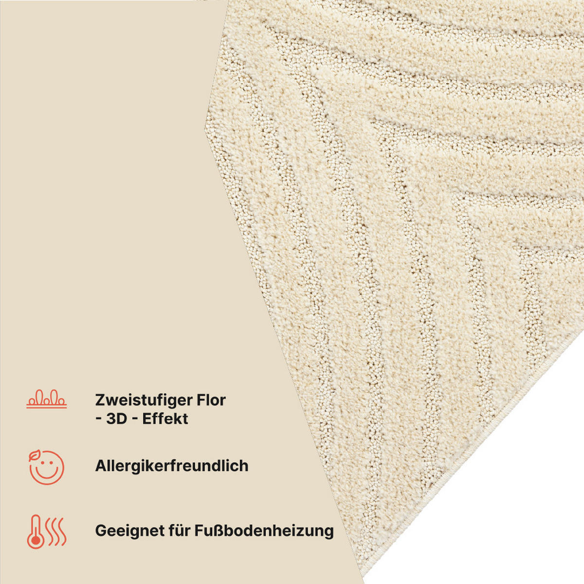 KURZFLORTEPPICH LINEA creme Bogenmuster 3D-Struktur 200/300 cm - Creme, Textil (200/300cm) - Tapiso