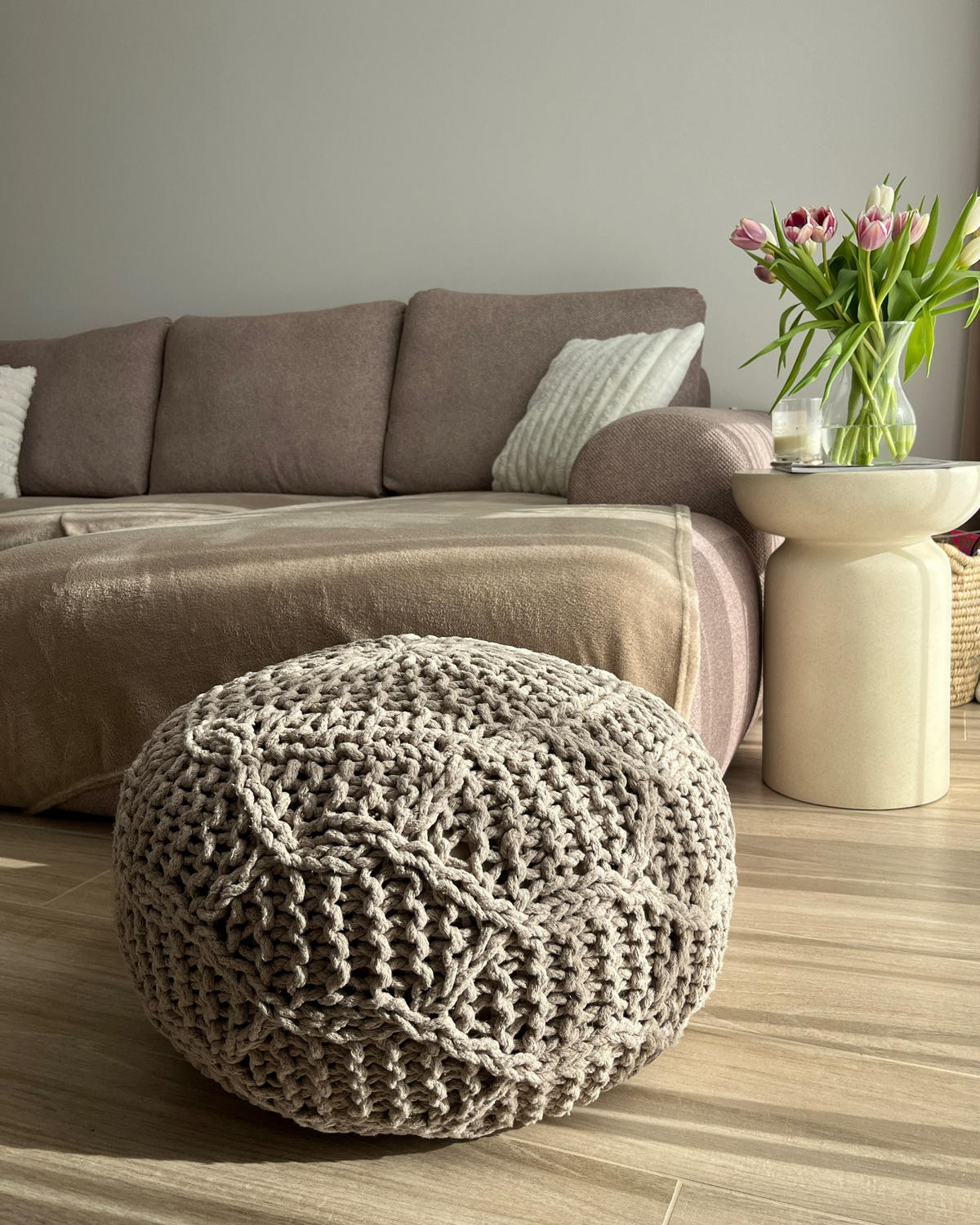 PUF Makramee Bavlna Taupe Triman - šedohnědá, textil (50/35/50cm) - Beliani