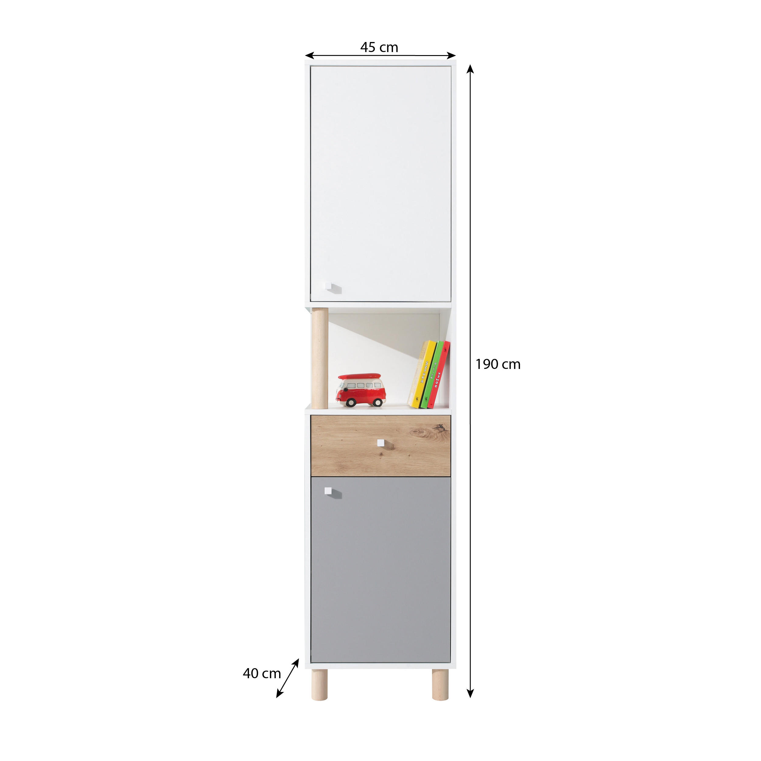 BÜCHERREGAL Figo mit 2 Türen und 1 Schublade - Weiß/Eiche Artisan, Holzwerkstoff (45/190/40cm) - Beautysofa