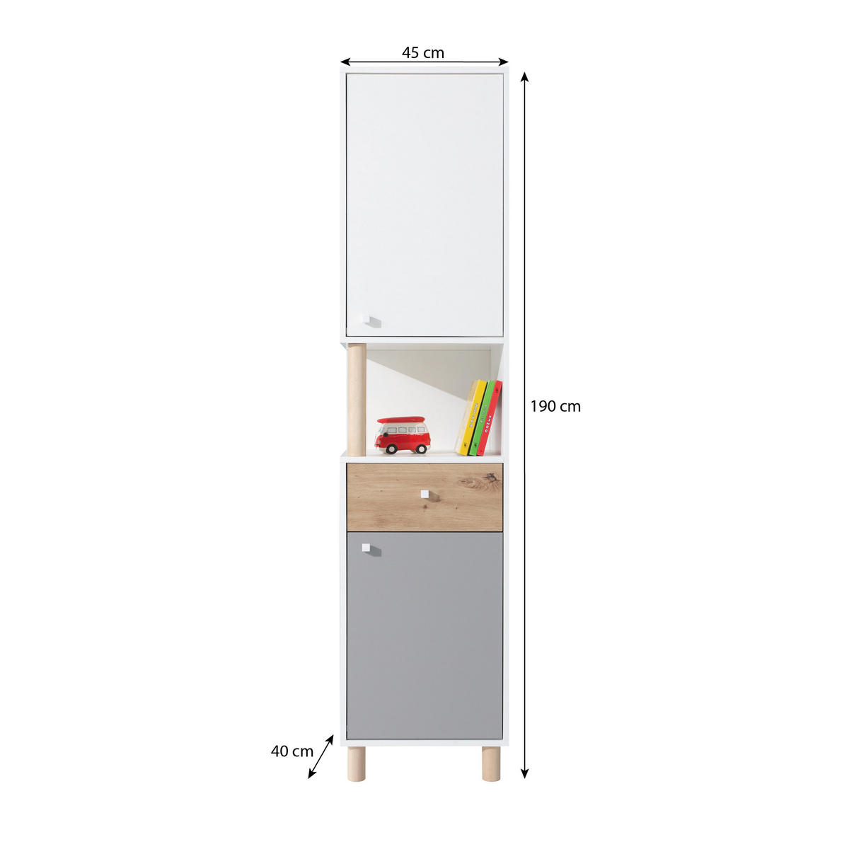 BÜCHERREGAL Figo mit 2 Türen und 1 Schublade - Weiß/Eiche Artisan, Holzwerkstoff (45/190/40cm) - Beautysofa