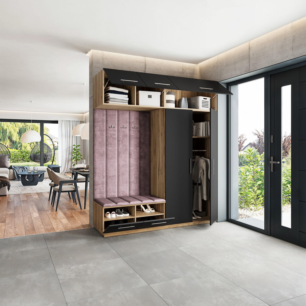 GARDEROBENSCHRANK REMA 200/240/60 cm Modern Garderobe-Set Eiche Wotan - Eiche Wotan/Lila, Holzwerkstoff (200/240/60cm) - MASSENO