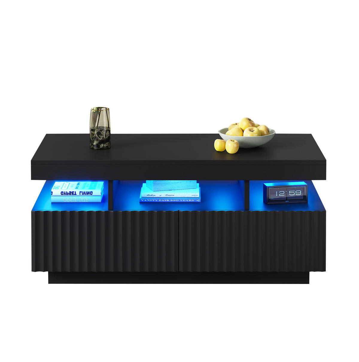 COUCHTISCH 100/50/45 cm in Schwarz mit 2 Schubladen und LED-Beleuchtung - Schwarz, Holzwerkstoff (100/50/45cm) - Flora Grace