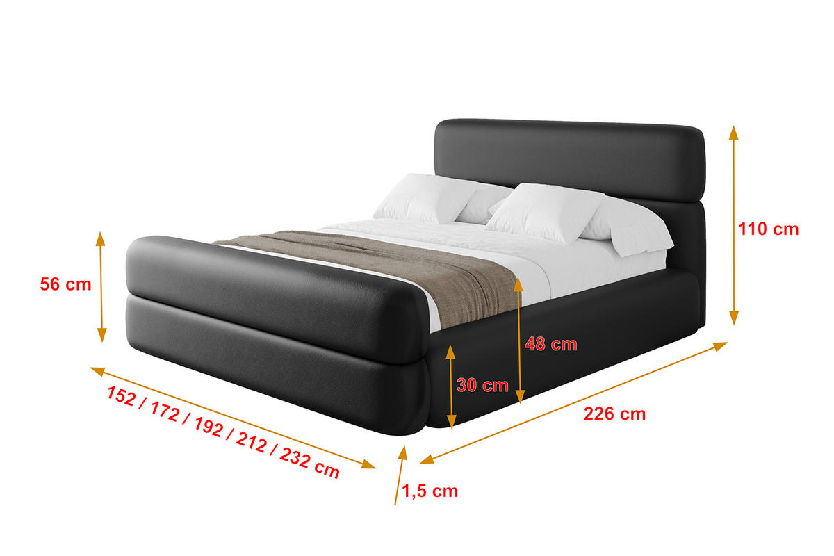 POLSTERBETT mit Bettkasten, Fußteil und Lattenrost, Boxbett mit Matratze H3/H4 - ENORA-Z 180x200 Schwarz Kunstleder - Schwarz Hochglanz, Holzwerkstoff/Textil (180/200cm) - ALTDECOR