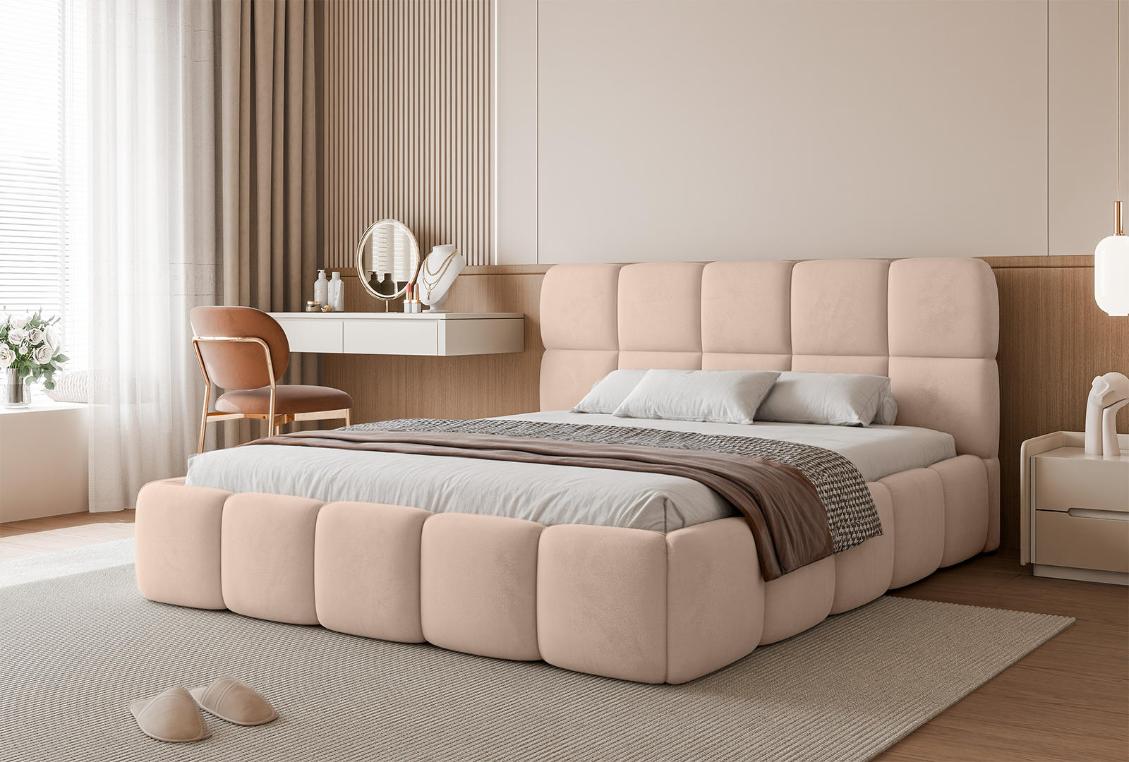 Thumbnail - Fedve Polsterbett, Hellrosa, Textil, 140x200 cm, Schlafzimmer, Betten