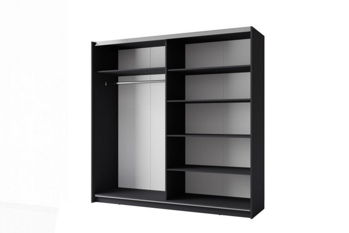 SCHWEBETÜRENSCHRANK ARLO I 150/207 cm in Graphit mit Spiegel - Graphitfarben, Holzwerkstoff (151/59/207cm) - Deine Möbel 24