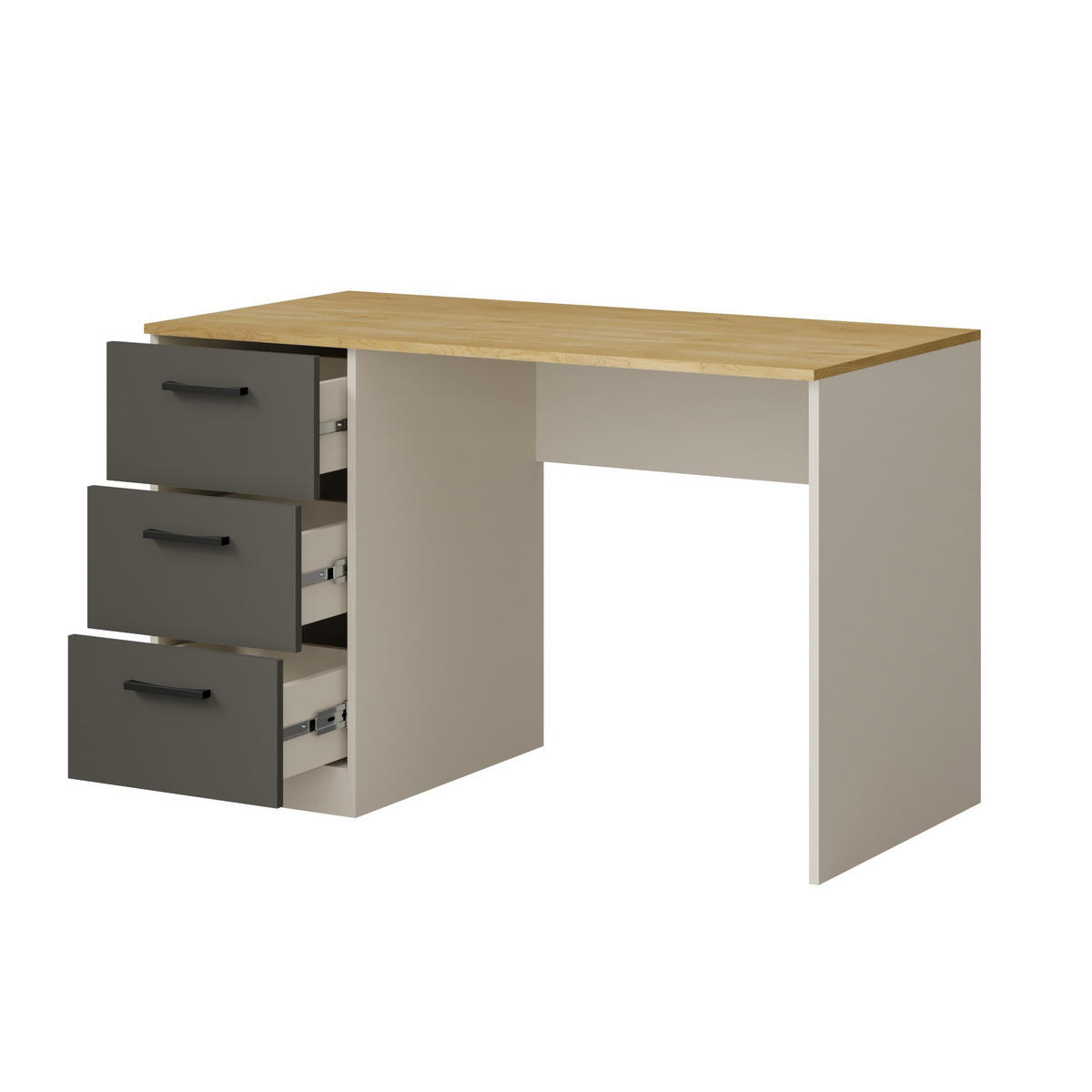 GERADER Schreibtisch mit Schubladen Billz 3S 120 Kaschmir/Eiche Cremona - Kaschmir/Schwarz, Holzwerkstoff/Kunststoff (120/75/60cm) - mzm24