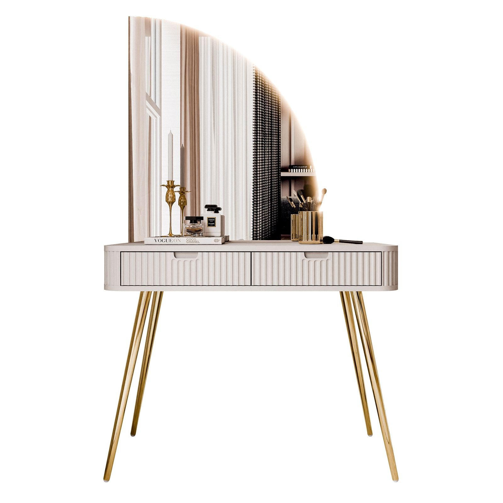 SCHMINKTISCH ZAIRA-QS mit LED Spiegel Rechte Kaschmir - Kaschmir, Holzwerkstoff (103/80/49cm) - Lookway