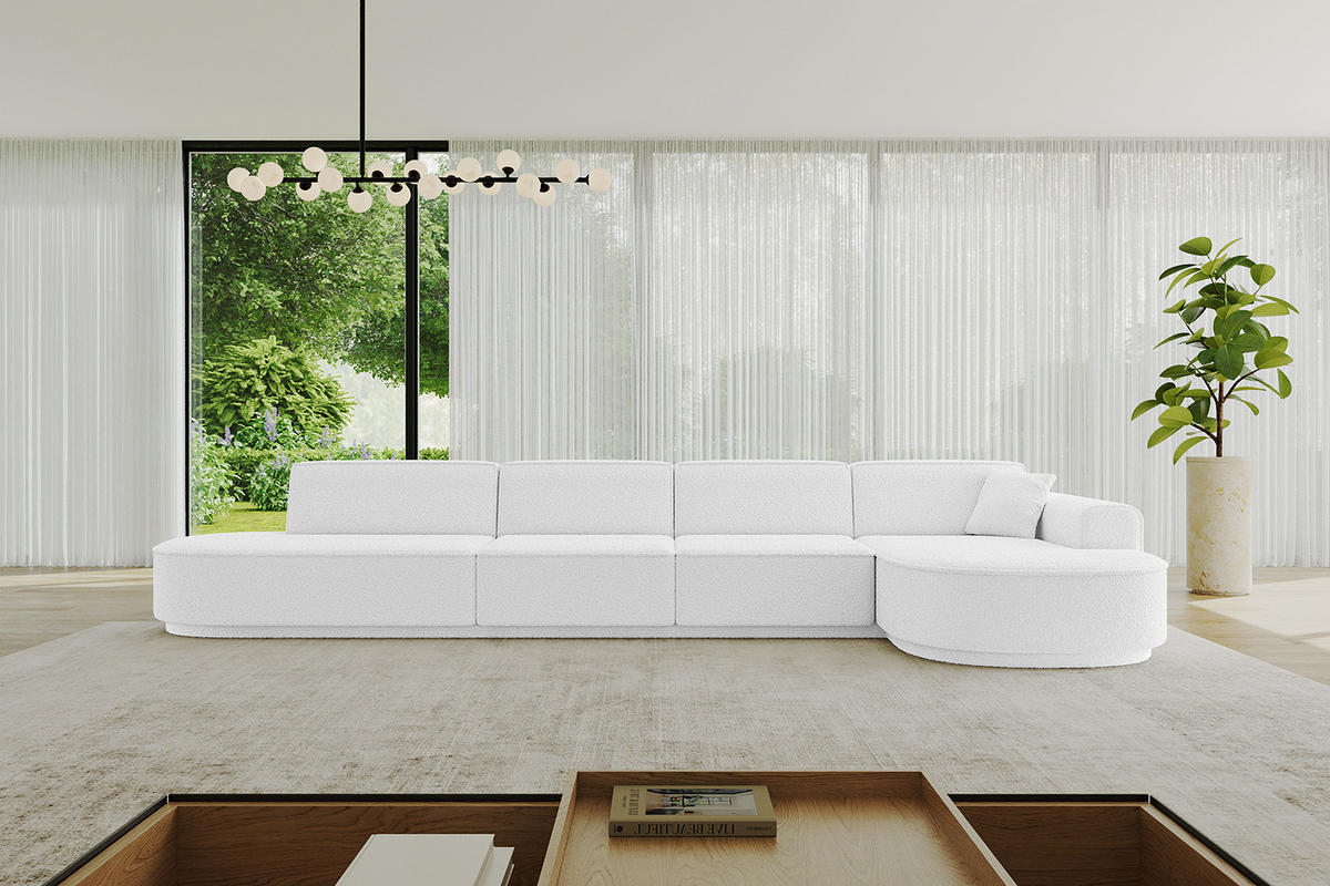 ECKSOFA Ottomane Rechts MARI-L3 - 402x163x81 cm Weiß Bouclé - Schwarz/Weiß, Holzwerkstoff/Kunststoff (402/163cm) - ALTDECOR