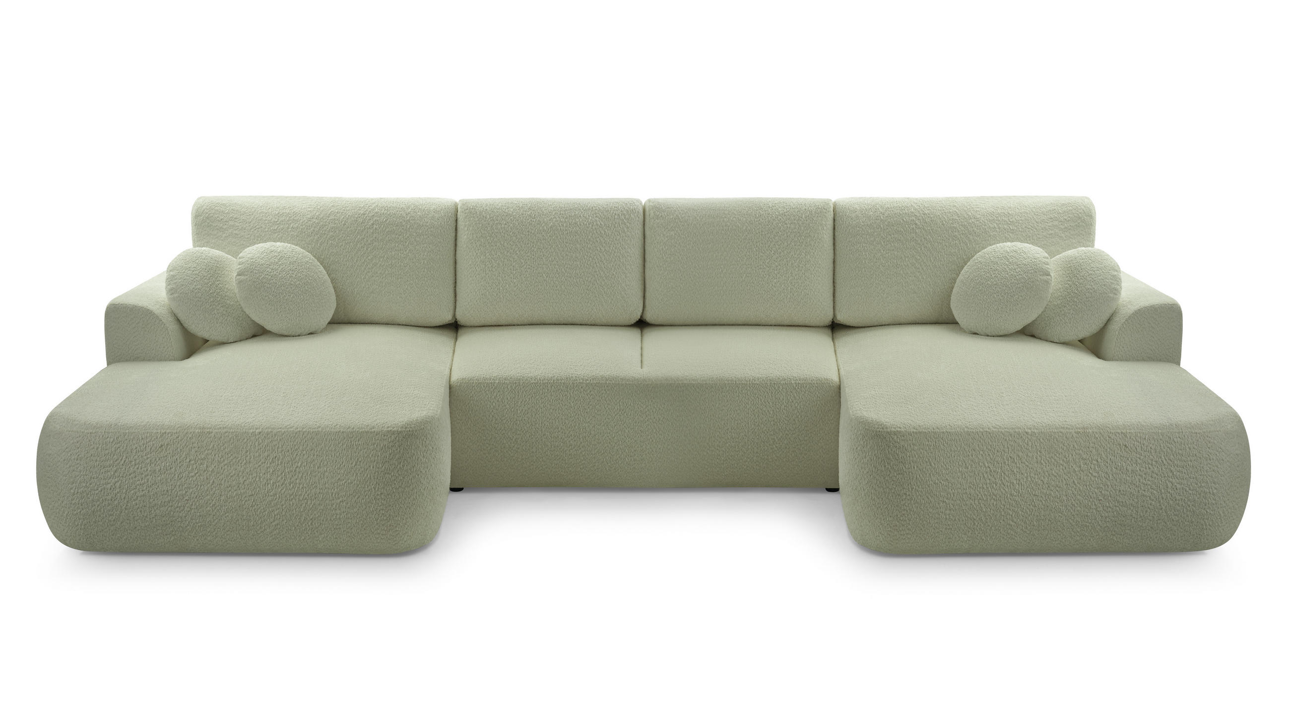 WOHNLANDSCHAFT FILO Grün Boucle-Stoff mit Schlaffunktion - Grün, Holz (364/87/168cm) - MASSENO