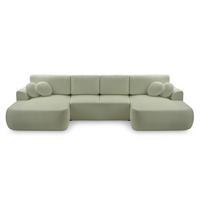 WOHNLANDSCHAFT FILO Grün Boucle-Stoff mit Schlaffunktion - Grün, Holz (364/87/168cm) - MASSENO