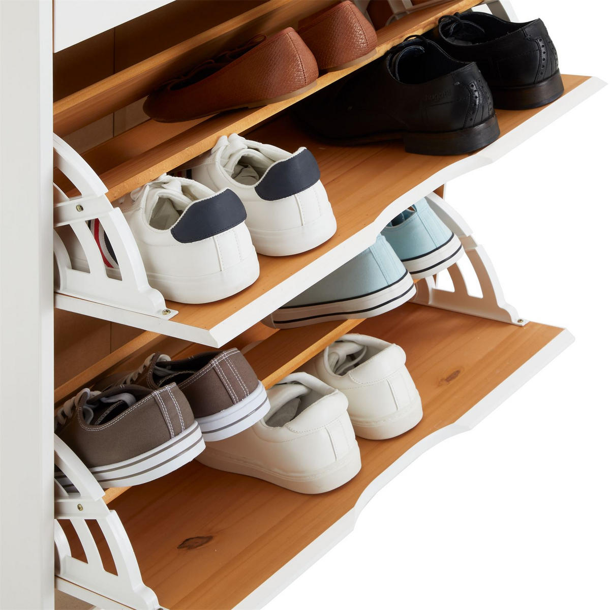 SCHUHSCHRANK BASIL weiß/braun - Weiß/Braun, Holz (58/93/25cm) - IDIMEX